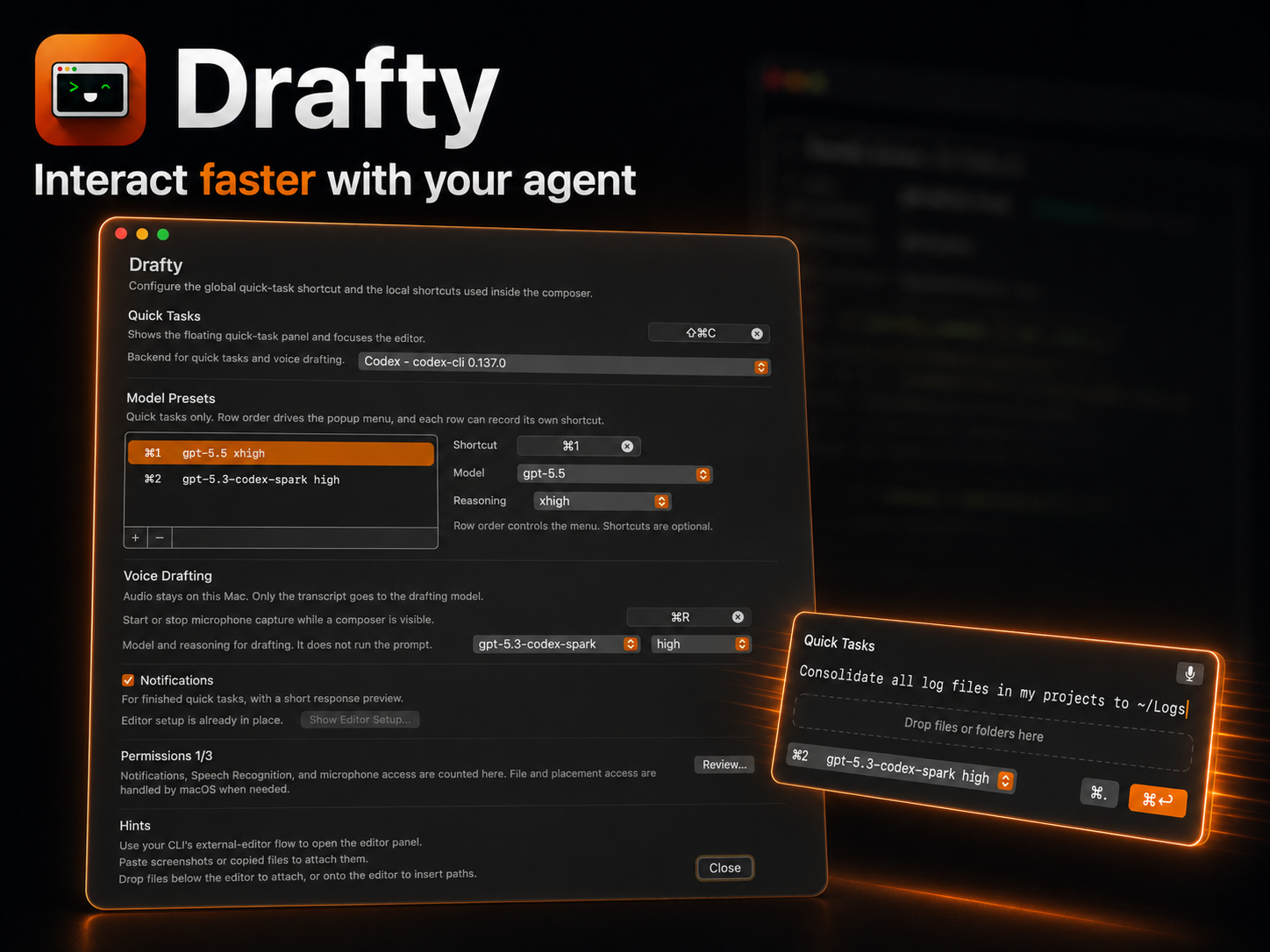 Drafty preferences and quick task composer