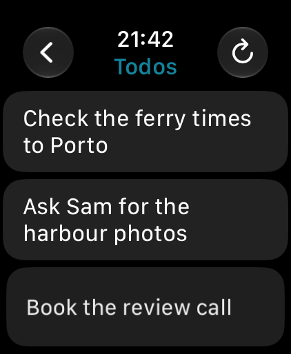 Glasswing's Todo list on Apple Watch